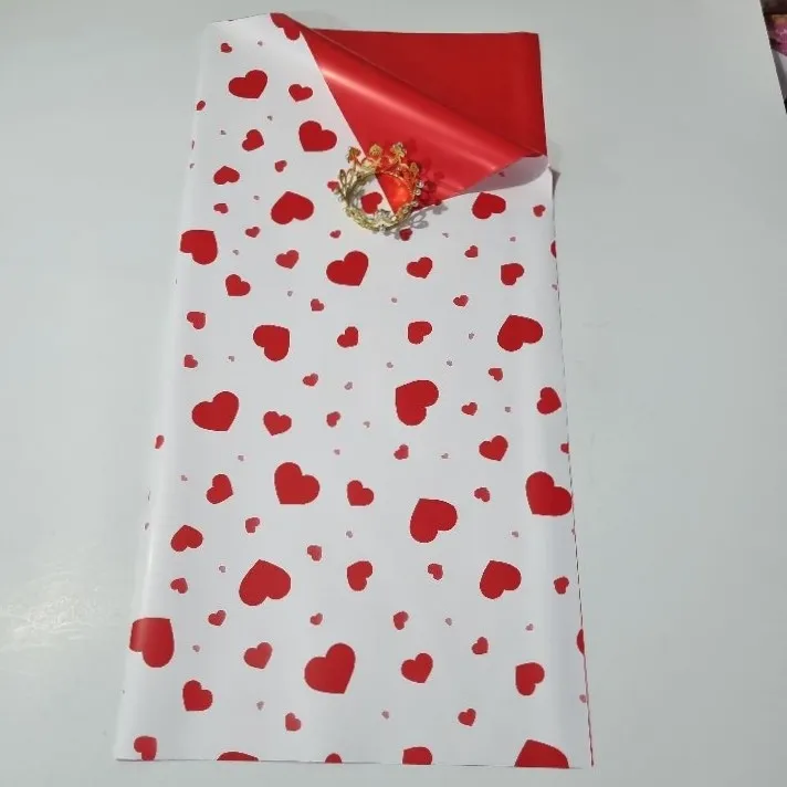 UNIDAD PAPEL COREANO BLANCO CORAZONES ROJOS REVERSO ROJO MATE