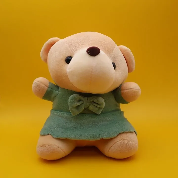 OSITA BEIGE CON BESTIDO Y LAZO 14CM