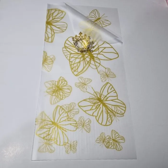 PAQUETE PAPEL COREANO BLANCO MARIPOSA DORADO TRASLÚCIDO