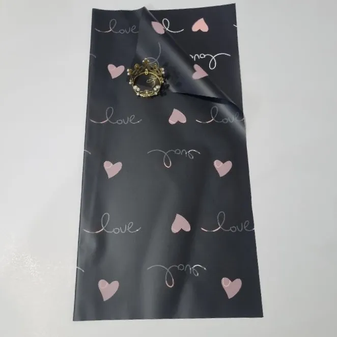 UNIDAD PAPEL COREANO CORAZONES ROSADOS NEGRO TRASLÚCIDO