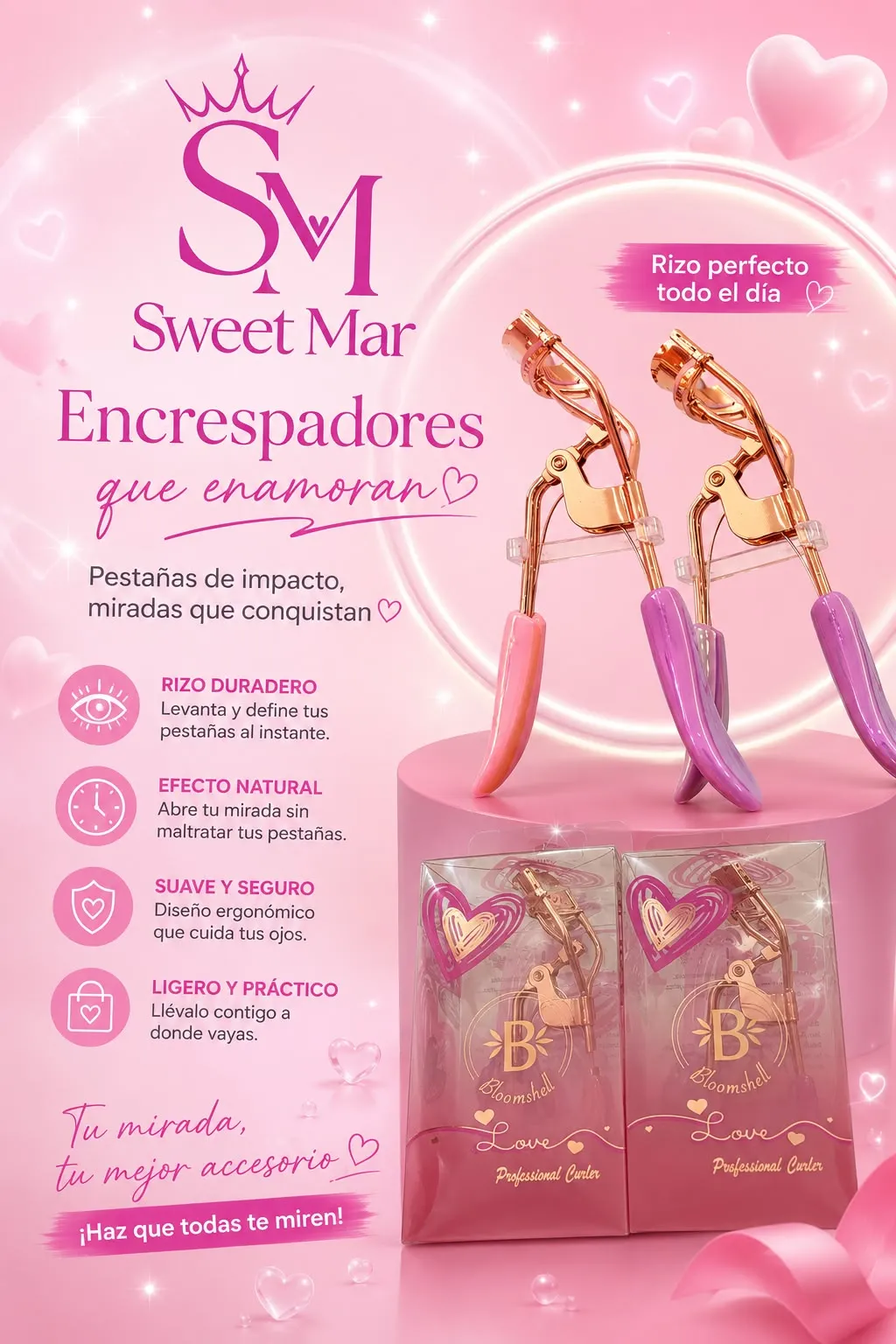 BLOOMSHELL - Encrespador bloomshell LILA Y ROSA