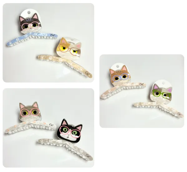 GANCHO CAIMAN EN NACAR CON DISEÑO DE GATOS EN COLORES SURTIDOS 29FC146