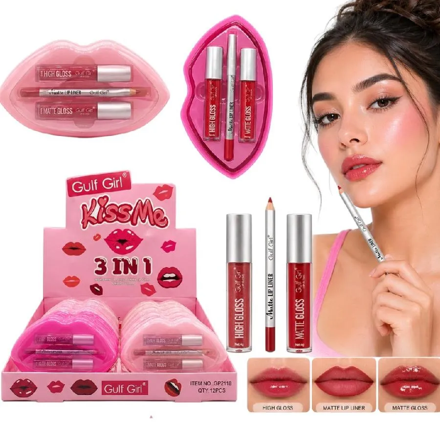 MORATTA COSMETICS - SET DE LIP GLOSS + LABIAL NO TRANSFERIBLE + DELINEADOR CON EMPAQUE GP2118