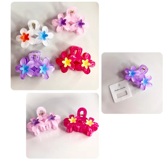 GANCHO CAIMAN DOBLE CON DISEÑO DE FLOR EN COLORES SURTIDOS 29FC021