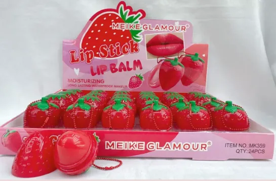 BALSAMO EN FORMA DE FRESA TIPO LLAVERO CON COLOR MK359