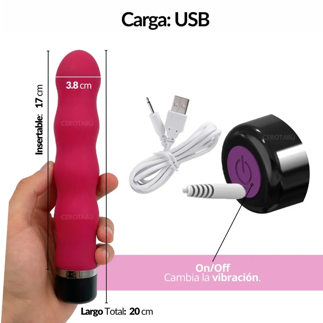Vibrador CLASICO ONDULADO 12V 19/3.8CM (LILA) USB VBR1737DH