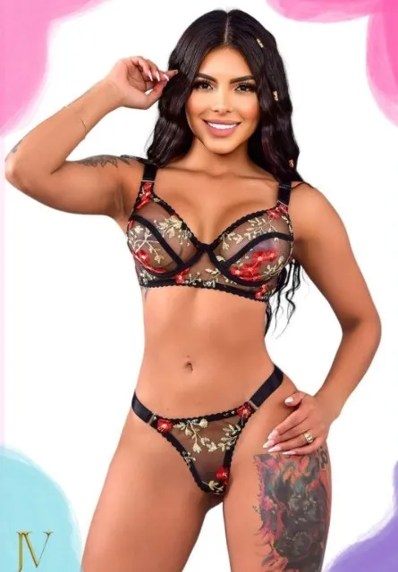 Lenceria CONJUNTO ROSAS 020 (NEGRO) CNJ1099PVC