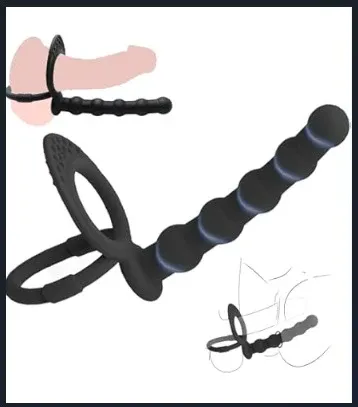 Anillo PARA PENE CON DILDO DOBLE PENETRACION 13.5/10/2CM (NEGRO) NLL1828BR