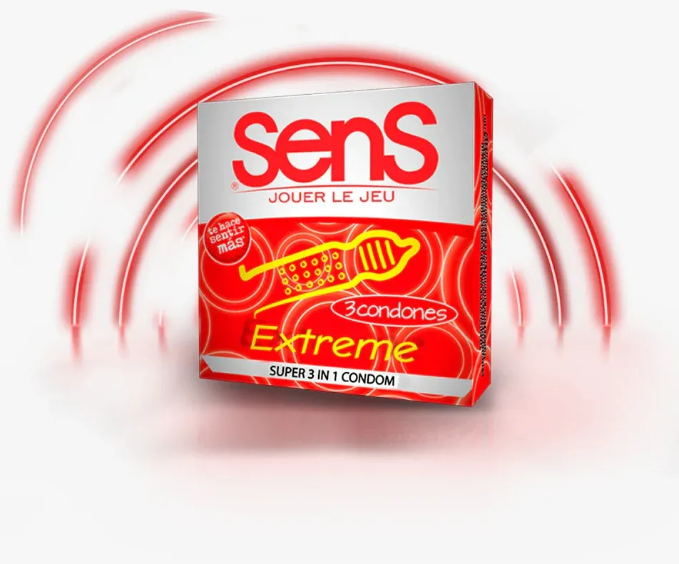 Condones SENS EXTREME ANATOMICO ESTRIAS Y BURBUJAS*3 (ROJO) CND1065BR