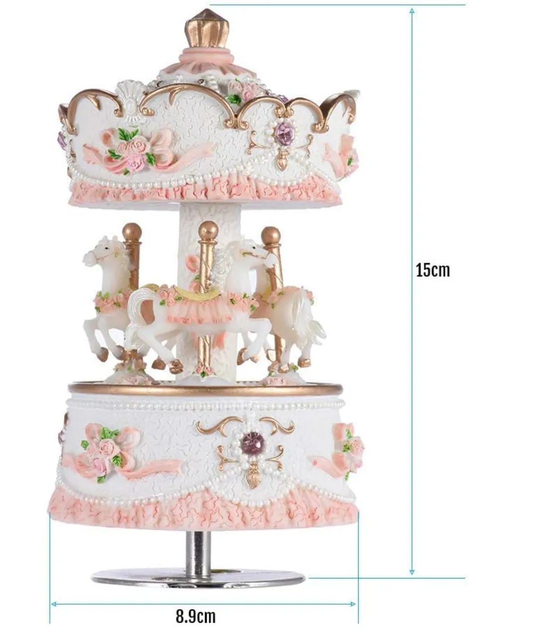 Caja de Musica Carrusel con 3 Caballos y Luces LED