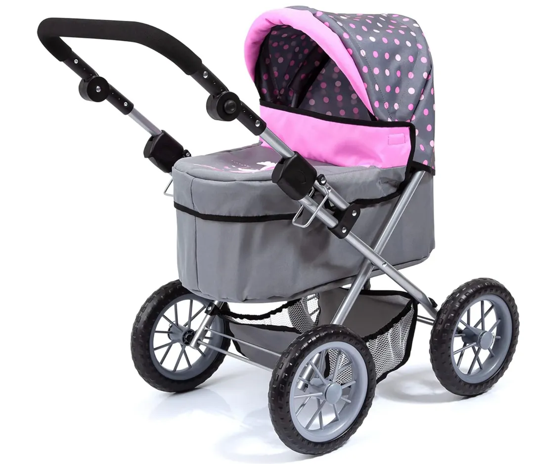 Coche Gris De Bolitas Rosadas