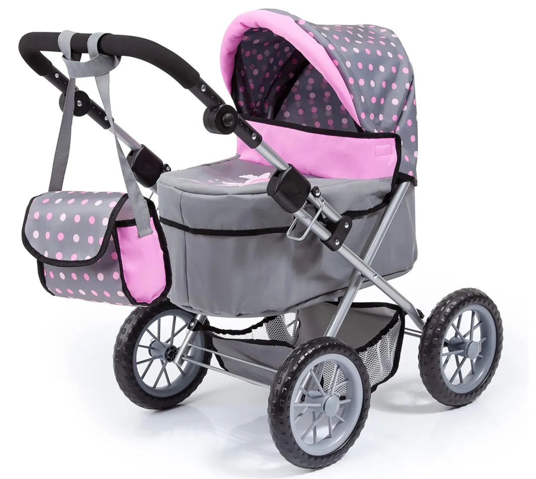 Coche Gris De Bolitas Rosadas