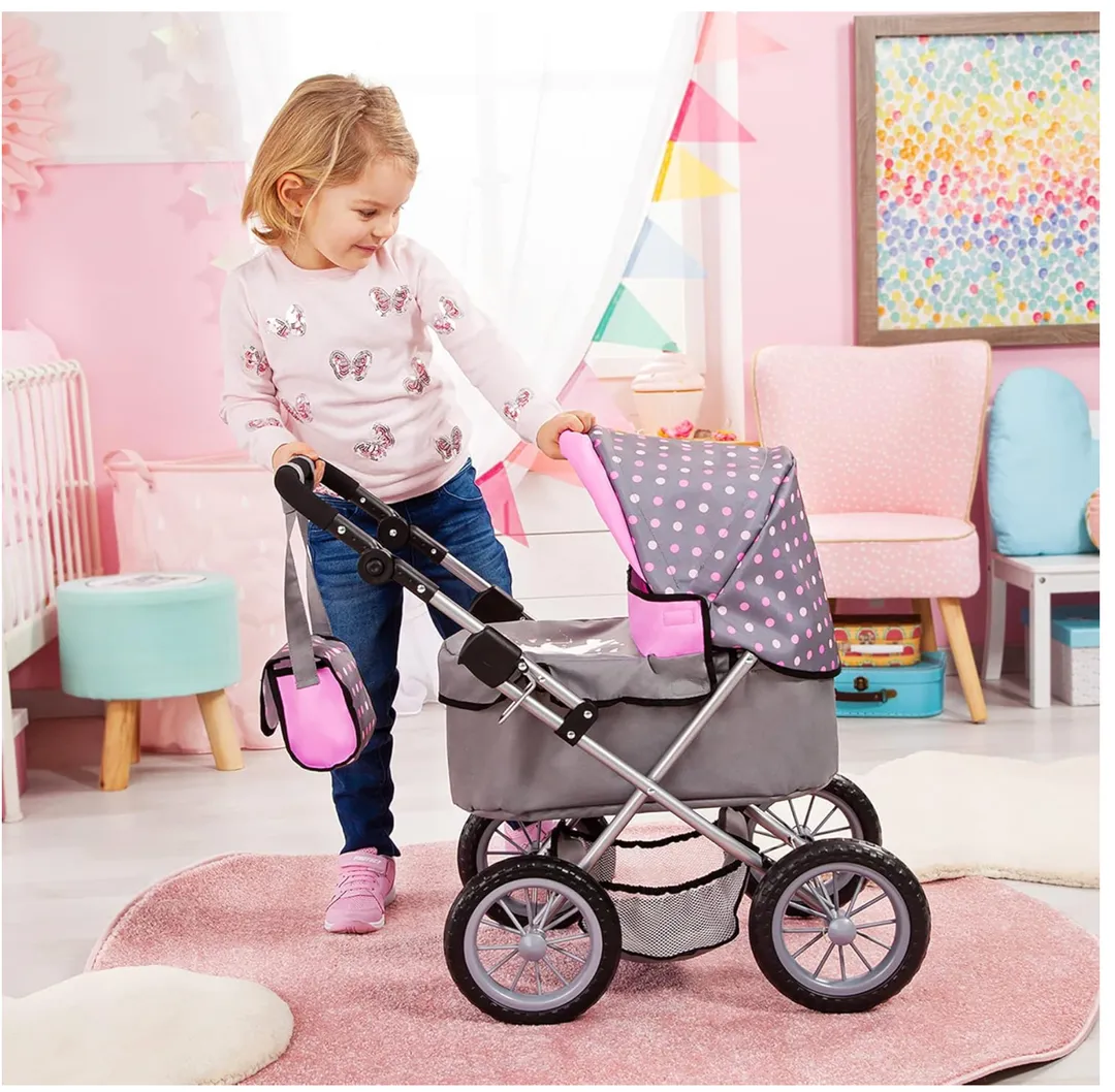 Coche Gris De Bolitas Rosadas