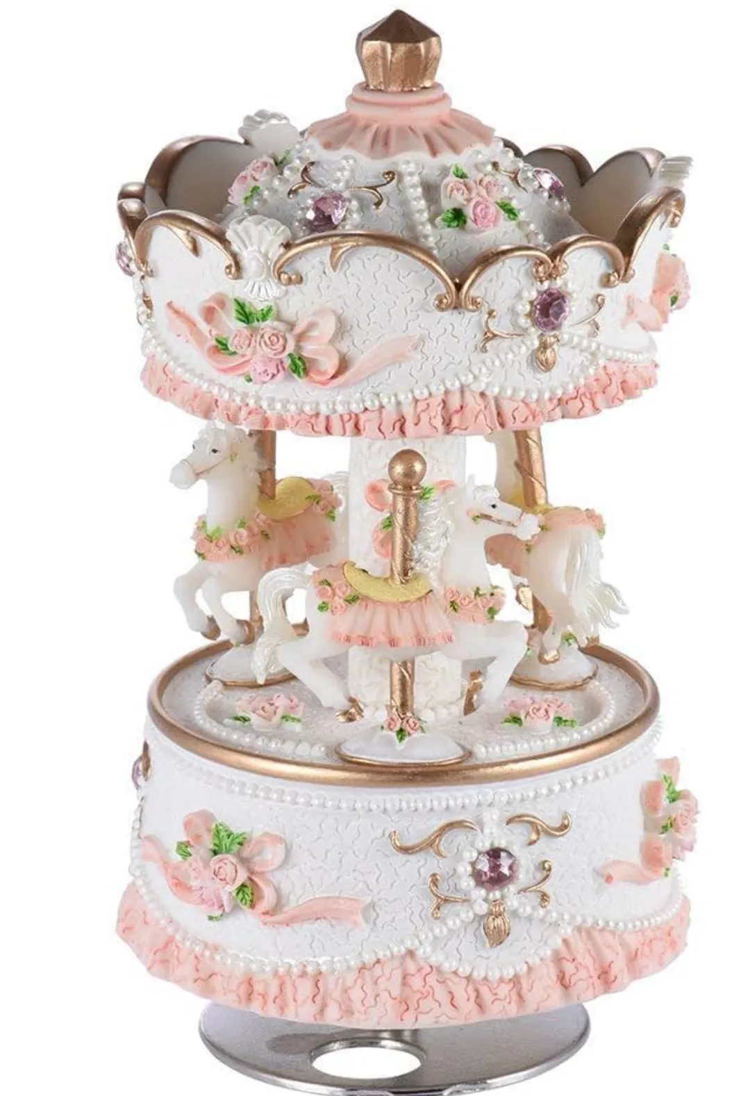 Caja de Musica Carrusel con 3 Caballos y Luces LED