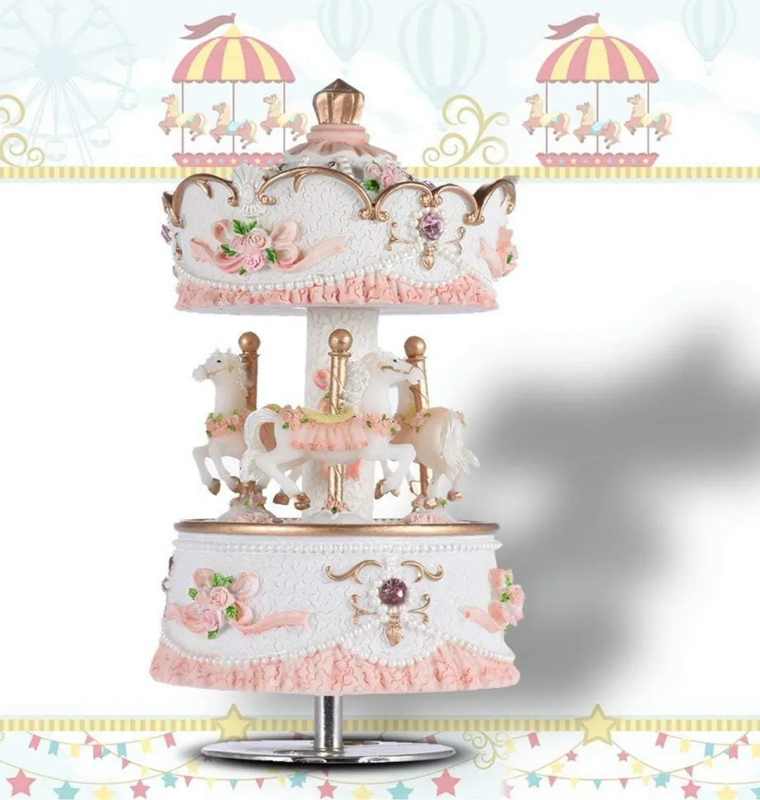 Caja de Musica Carrusel con 3 Caballos y Luces LED