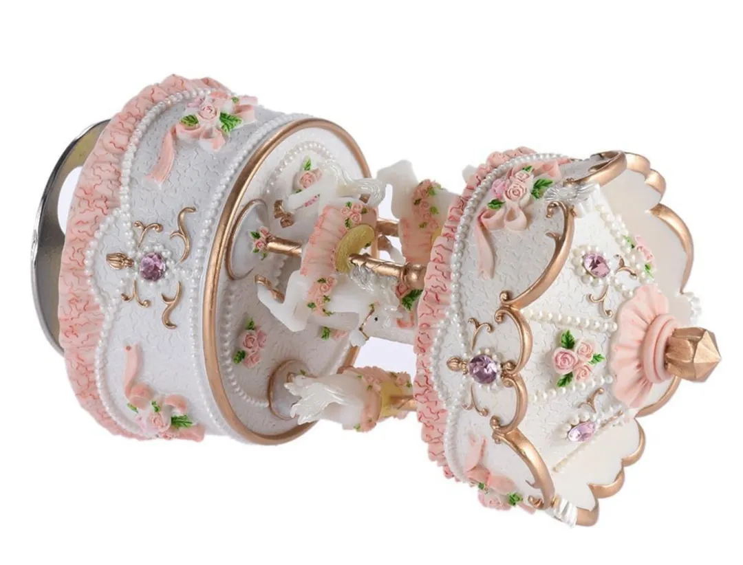 Caja de Musica Carrusel con 3 Caballos y Luces LED