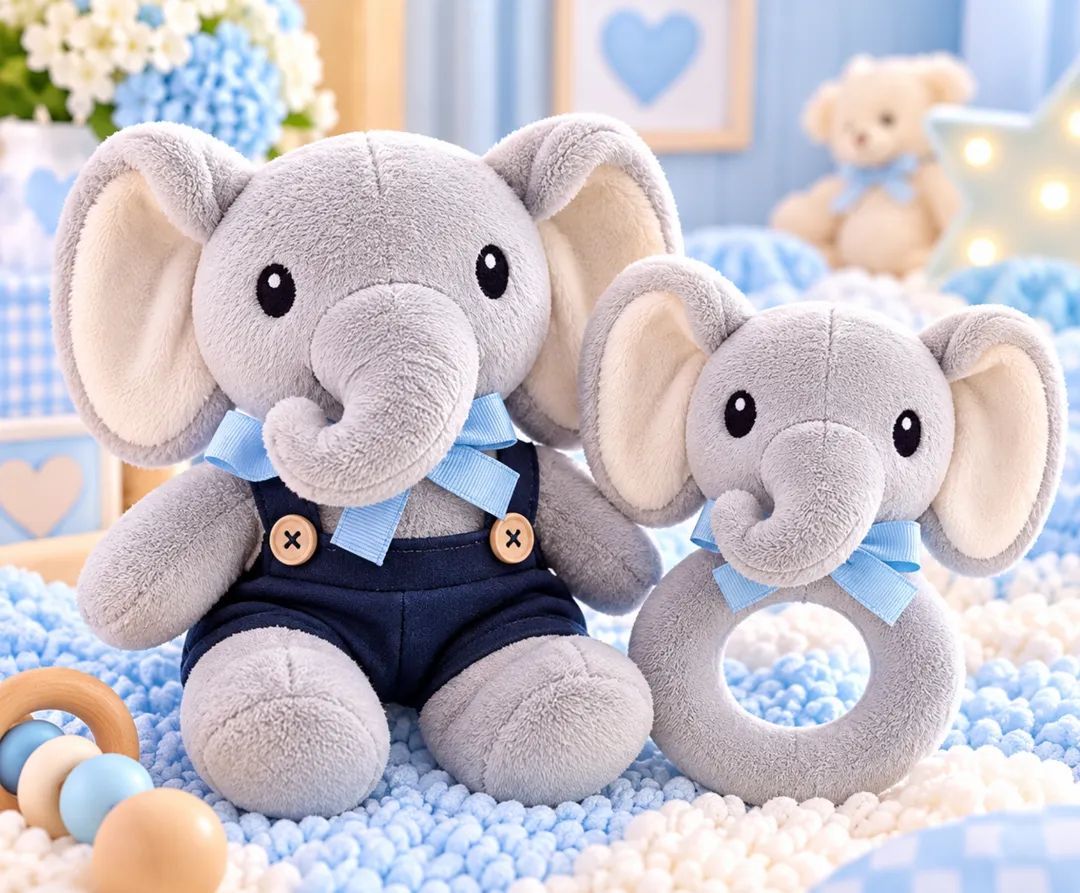 Sonajero Y Peluche Elefante Azul