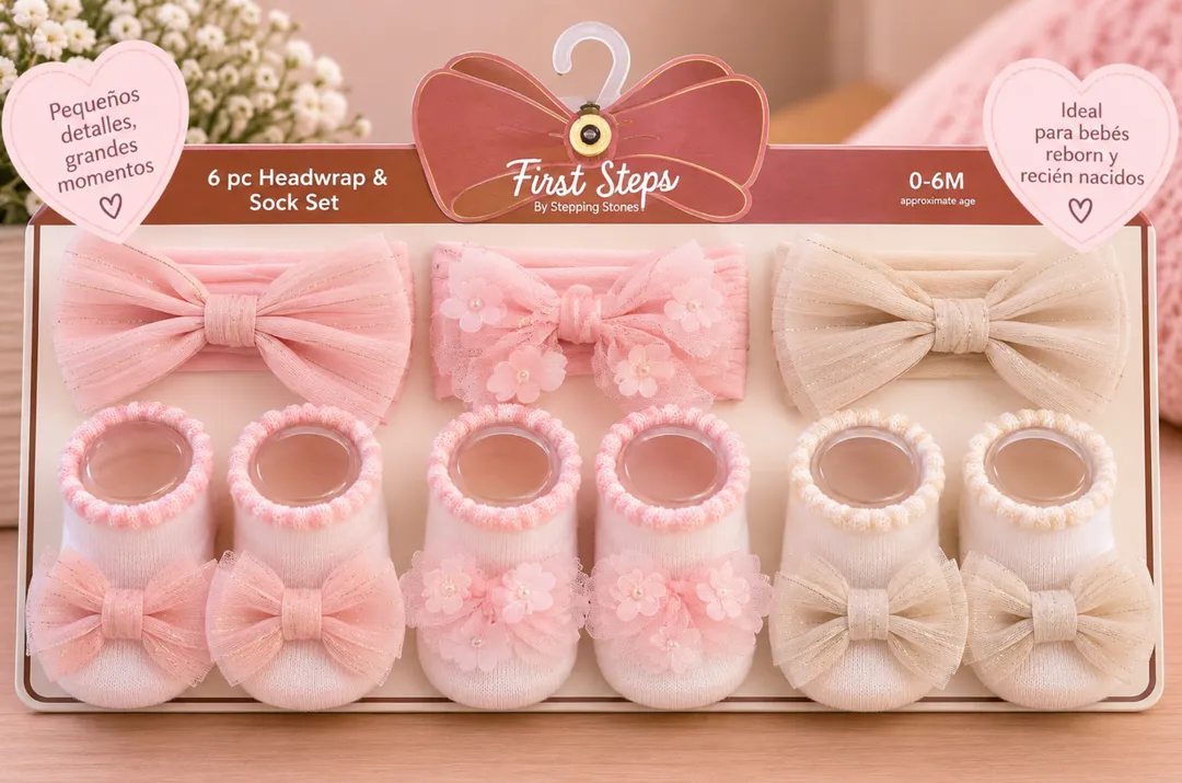 Set De Medias Y Balacas Moño Rosa