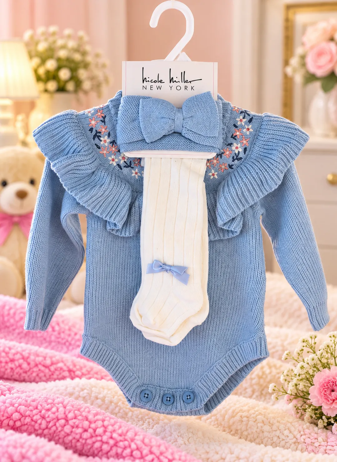 Set Tejido Azul Flores