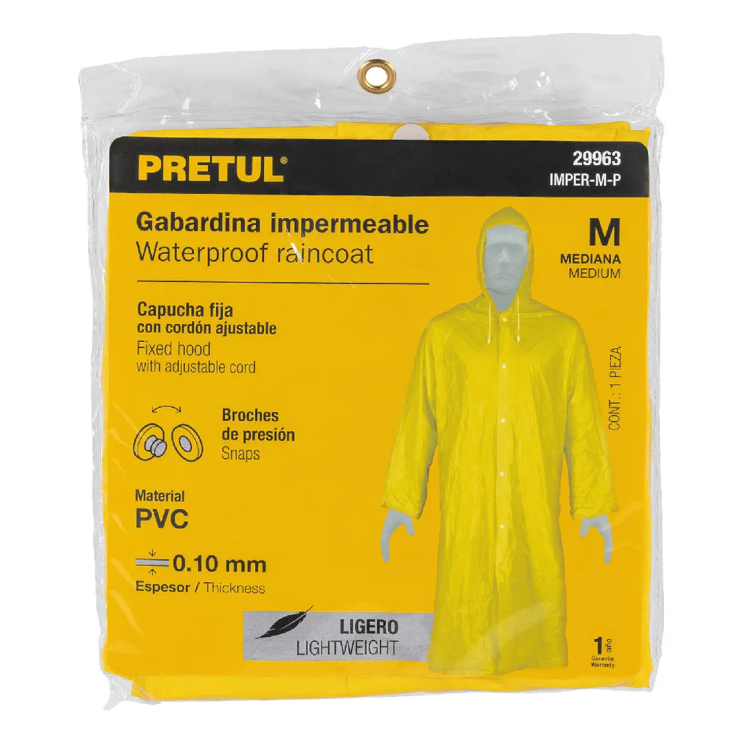 Gabardina impermeable ligera de PVC, talla M, PRETUL