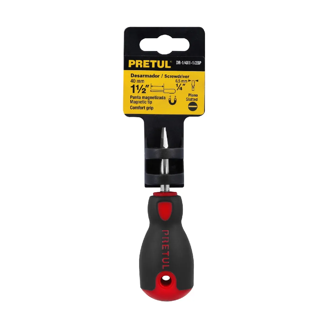 Desarmador PLANO 1/4" x 1 1/2" mango (ROJO) Comfort Grip (#2), PRETUL