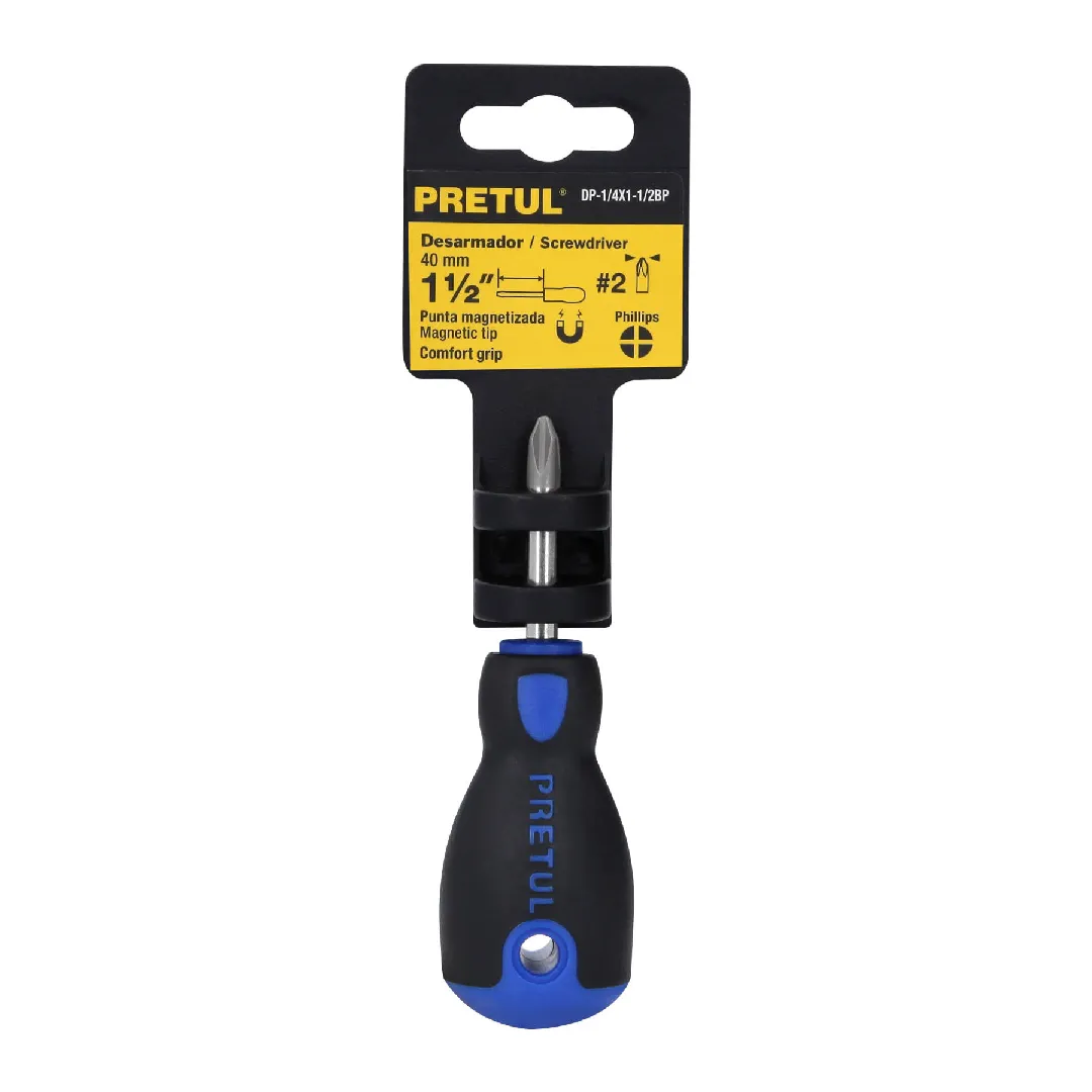 Desarmador CRUZ 1/4" x 1 1/2" mango (AZUL) Comfort Grip (#2), PRETUL