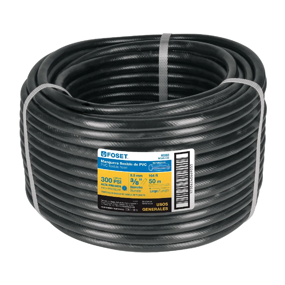 Manguera para gas, PVC negra, 3/8" sin conexión, FOSET