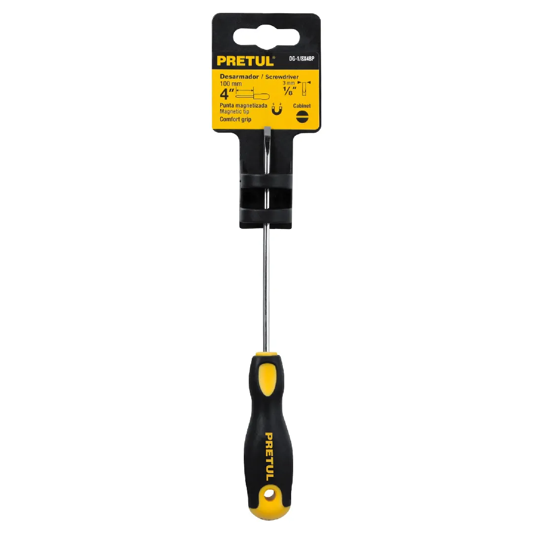 Desarmador cabinet (amarillo), 1/8 x 4" mango Comfort Grip, PRETUL