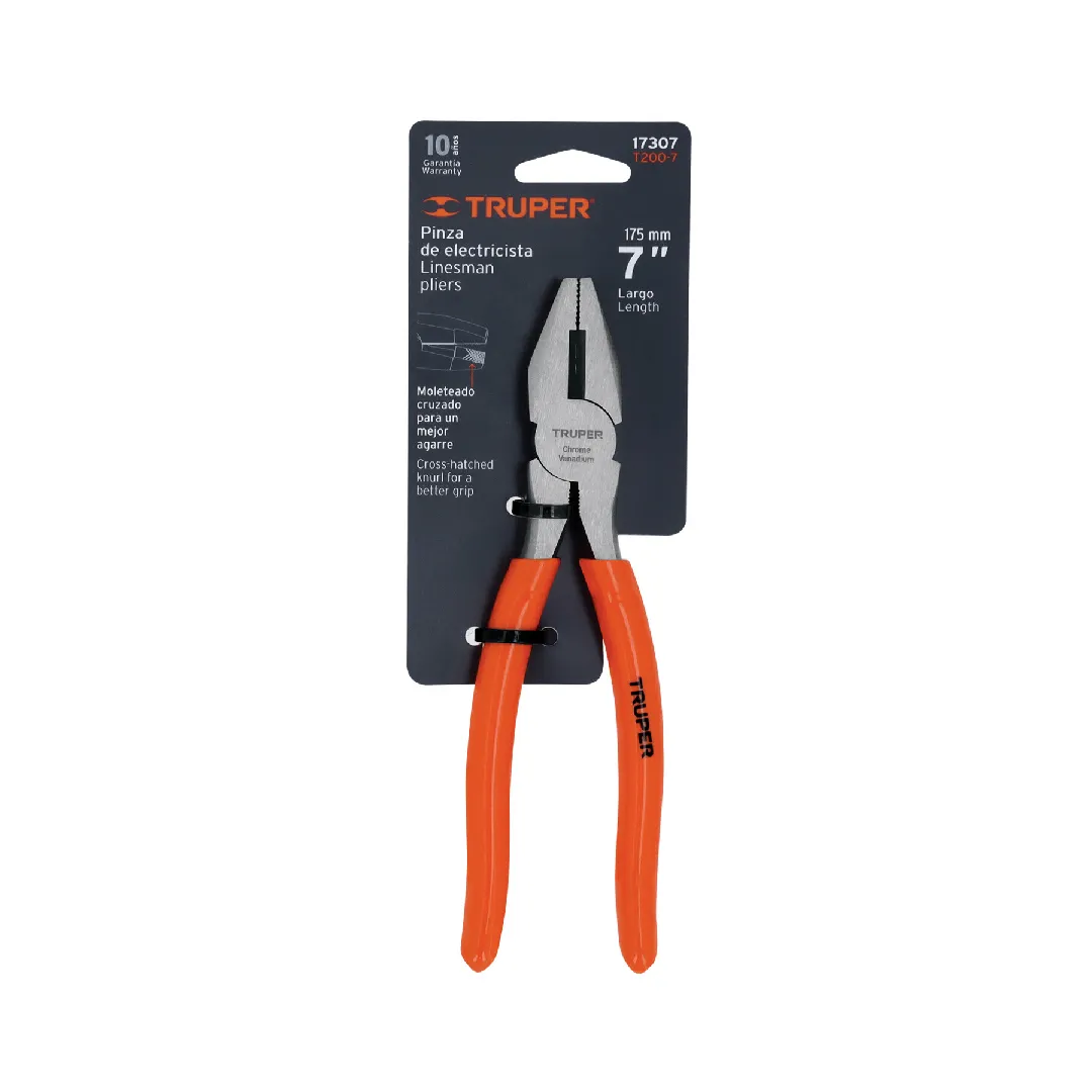 Pinza para electricista 7" mango NARANJA de PVC, TRUPER