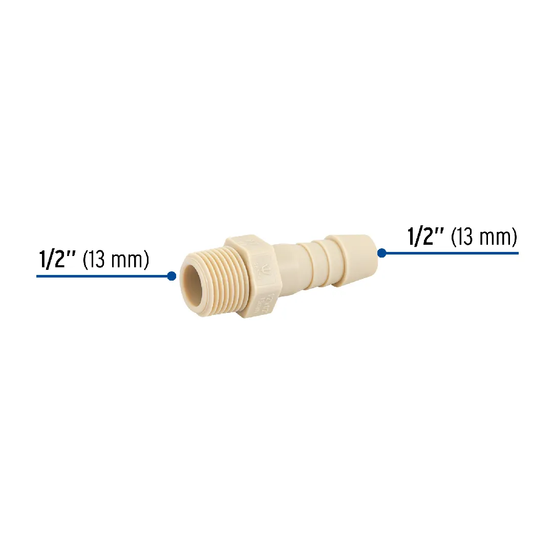 Adaptador de inserción de plástico, rosca exterior (MACHO) de 1/2" x 1/2", FOSET