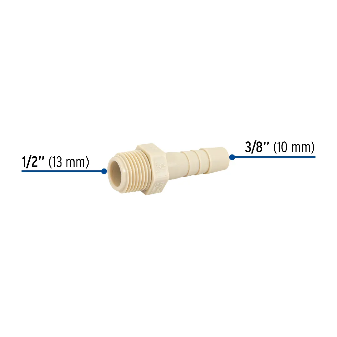 Adaptador de inserción de plástico, rosca exterior (MACHO) de 1/2" x 3/8", FOSET