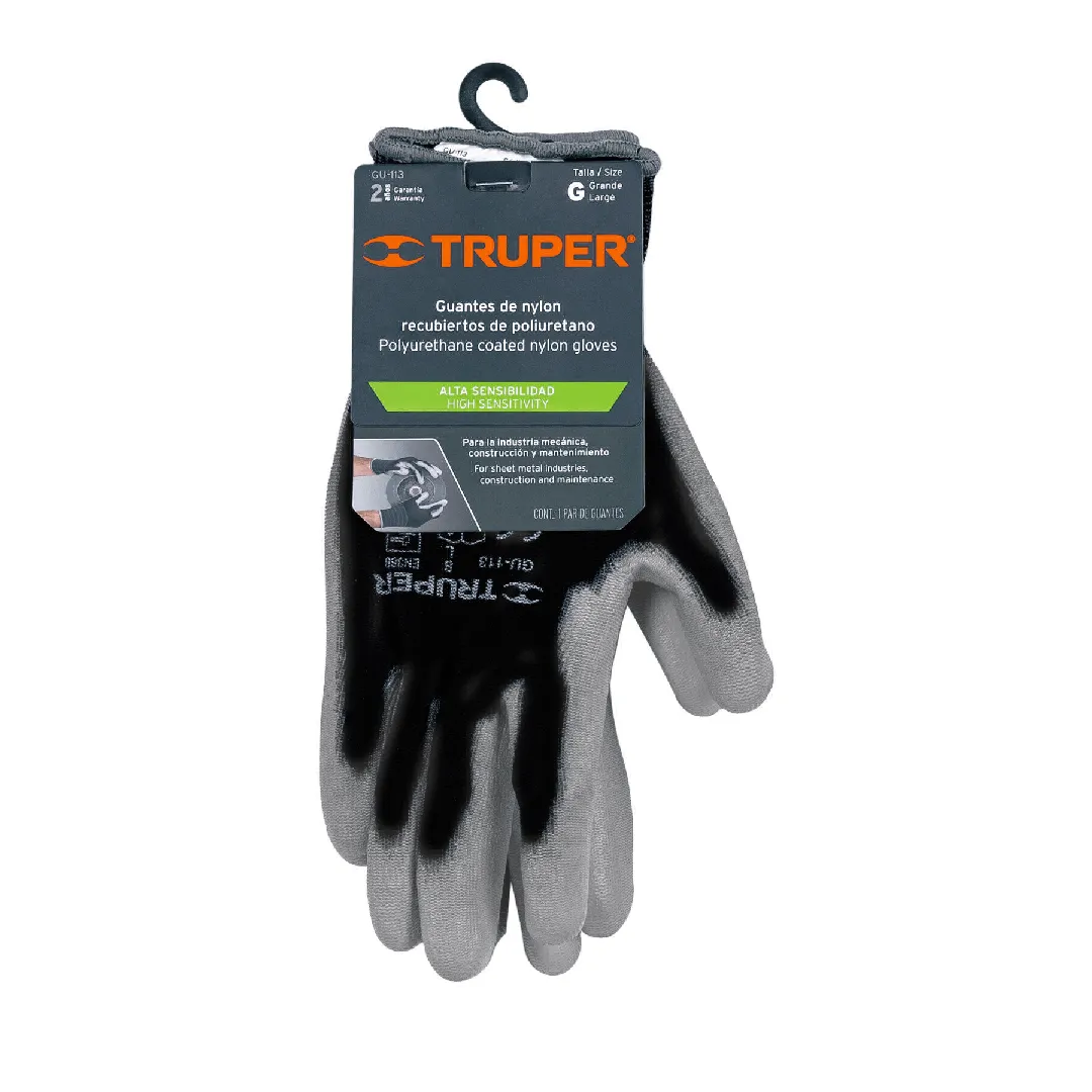 Guantes de nylon recubiertos de poliuretano (NEGRO-GRIS), G, TRUPER