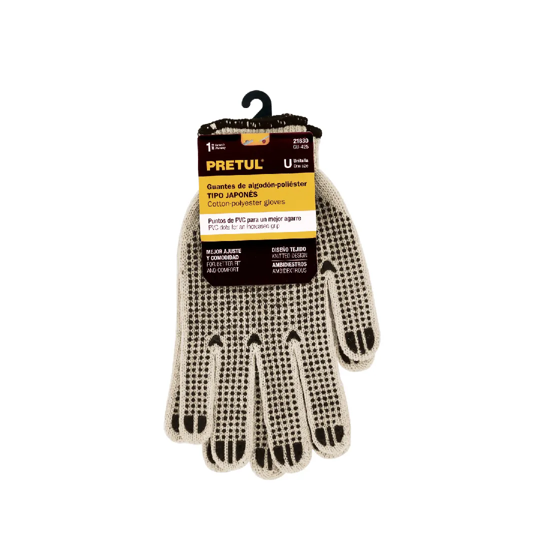Guantes de algodón con puntos de PVC en palma y dorso, PRETUL