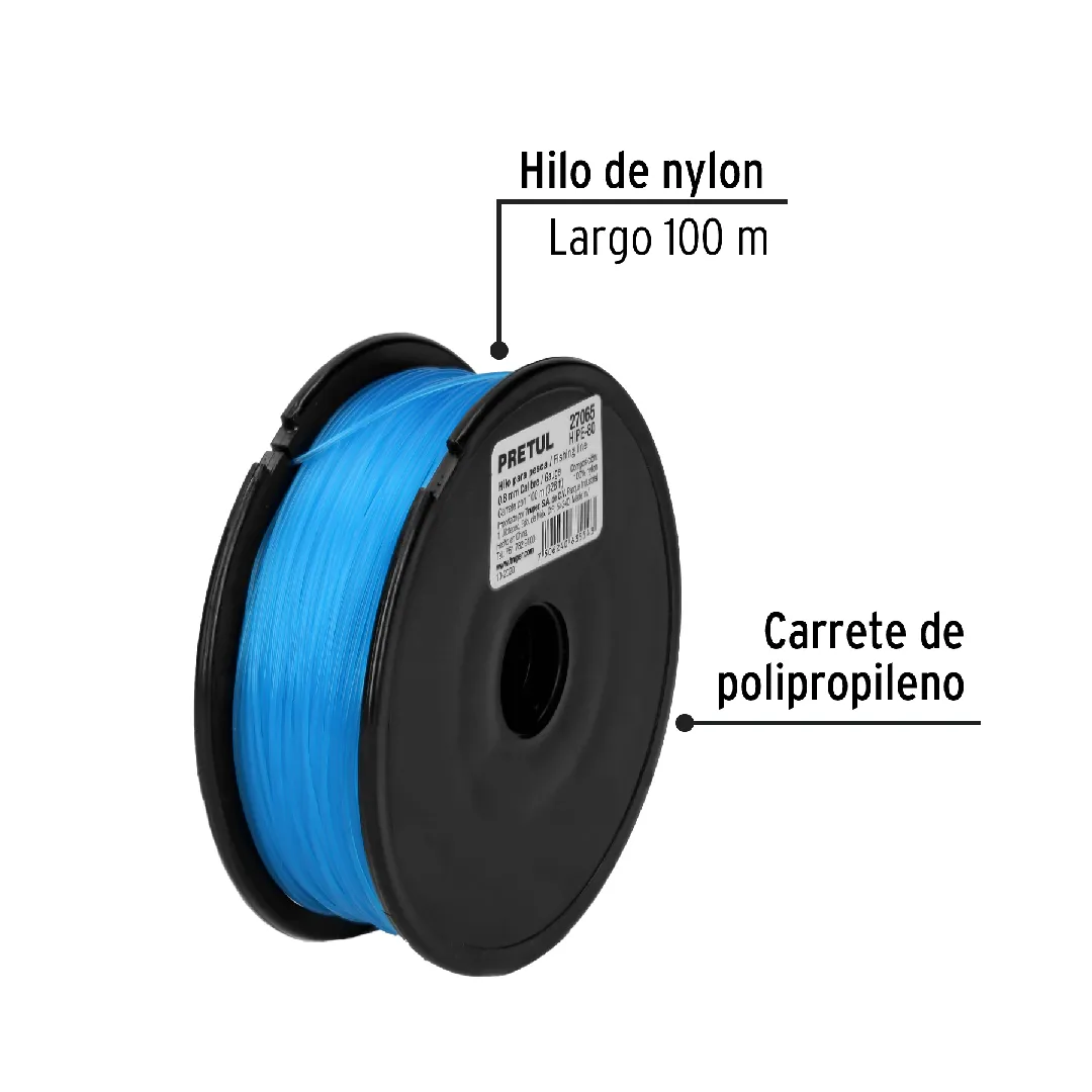 Hilo nylon AZUL para pesca, calibre 80 mm, ULTRALON