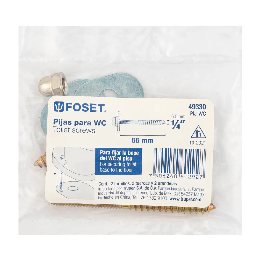 Pijas 1/4" x 66 mm para base de WC a piso (2 pz), FOSET