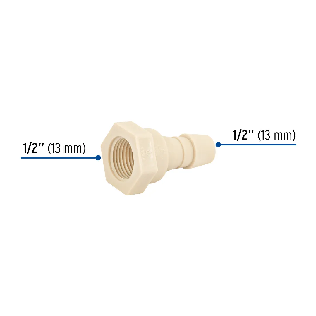 Adaptador de inserción de plástico, rosca interna (HEMBRA) de 1/2" x 1/2", FOSET