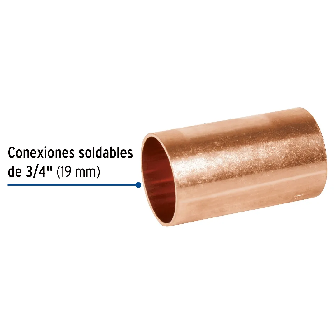 Cople de cobre 3/4", sin ranura, FOSET