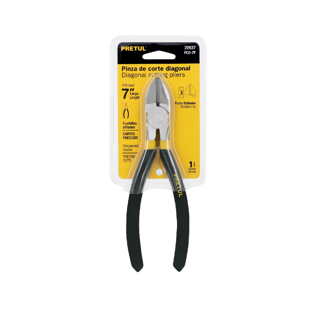 Pinza de corte diagonal 7" mango de PVC, PRETUL