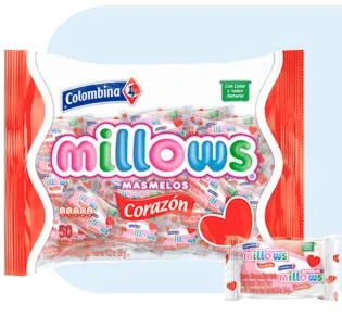 MASMELOS MILLOWS CORAZON COLOMBINA X50