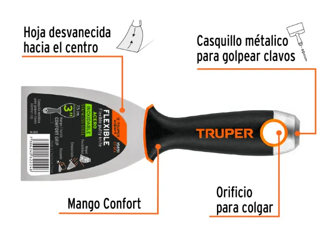Espátula flexible 3" acero inoxidable, Comfort Grip, EXPERT