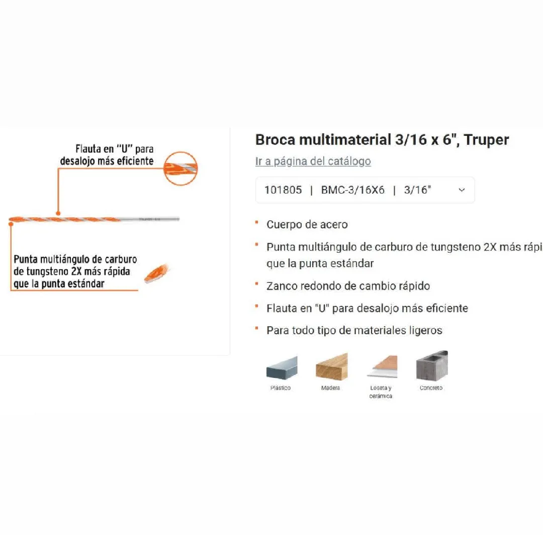 BROCA MULTIMATERIAL 3/16 TRUPER