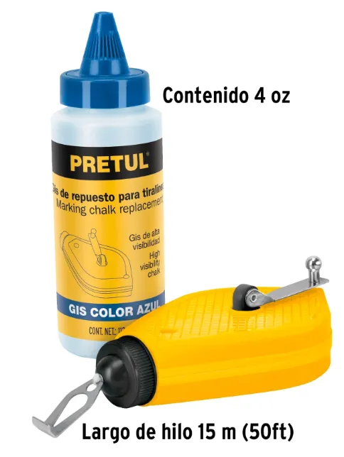 Tiralíneas plástico con gis 15 m (50 ft), PRETUL