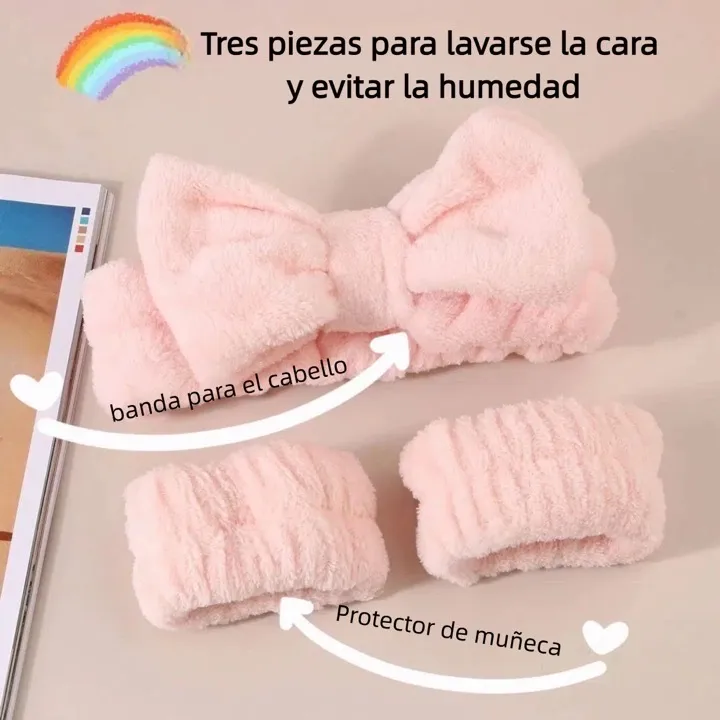 Set de vincha y muñequeras para skincare