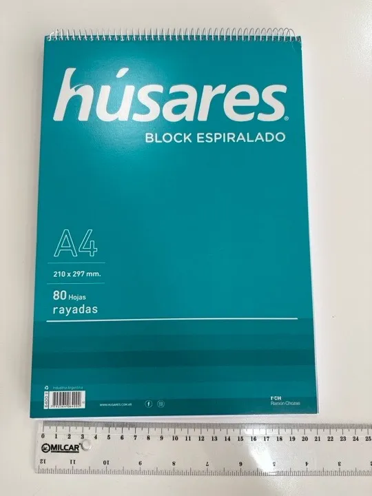 BLOCK RAYADO A4 ESPIRALADO 80 hojas husares