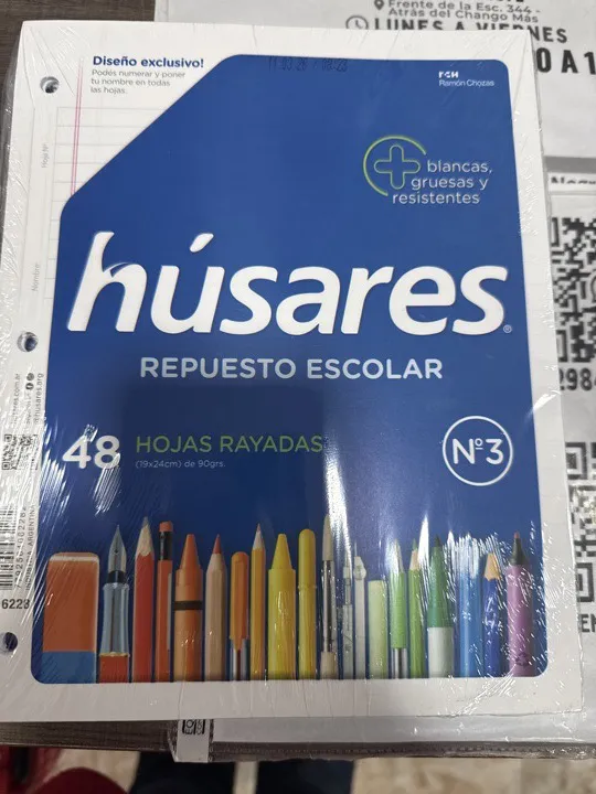 HOJAS HUSARES X48 REPUESTO ESCOLAR RAYADAS 90grs