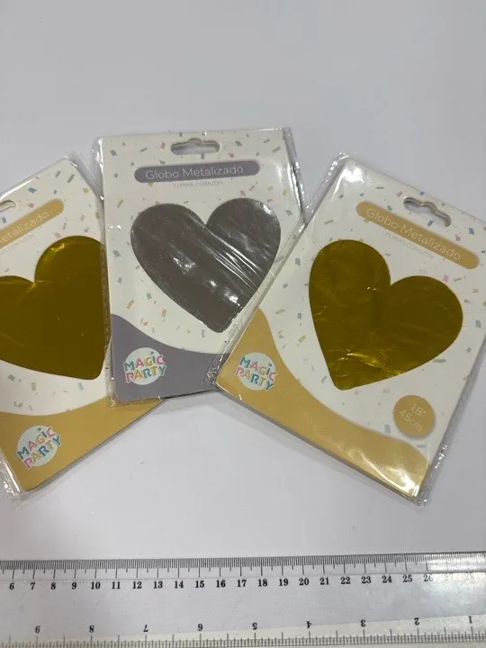 GLOBOS CORAZON DORADO Y PLATEADO 18”