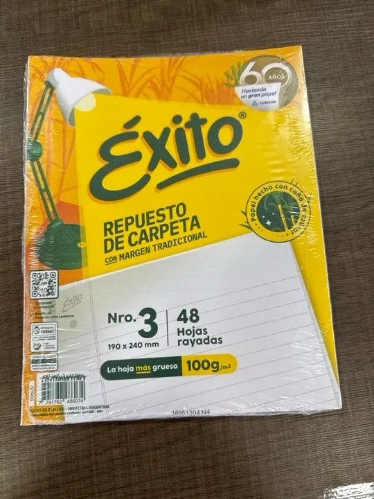 REPUESTO MARGEN REFORZADO HOJAS ÉXITO X48 hojas rayada REPUESTO ESCOLAR