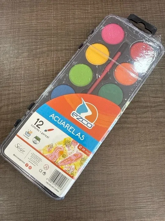 ACUARELAS X12 + PINCEL COLORES EZCO ESTUCHE