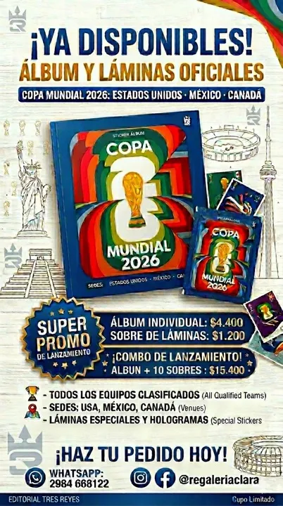 ÁLBUM MUNDIAL + 10 Sobres TRES REYES (no son PANINI)