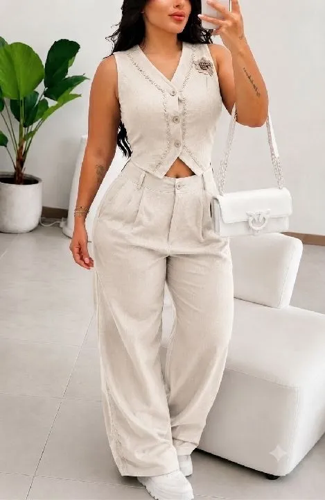012 set beige elegante en pantalón M/L